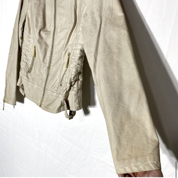 Vintage Roosevelt American College Beige Distressed Faux Leather Jacket M - Picture 10 of 16